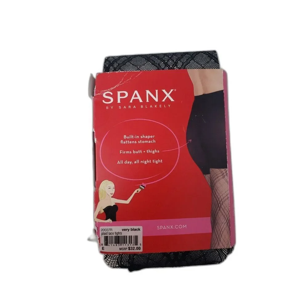 Spanx Leggings Womens Size E Black Plaid Lace Shaper High Waist Patterned Leg